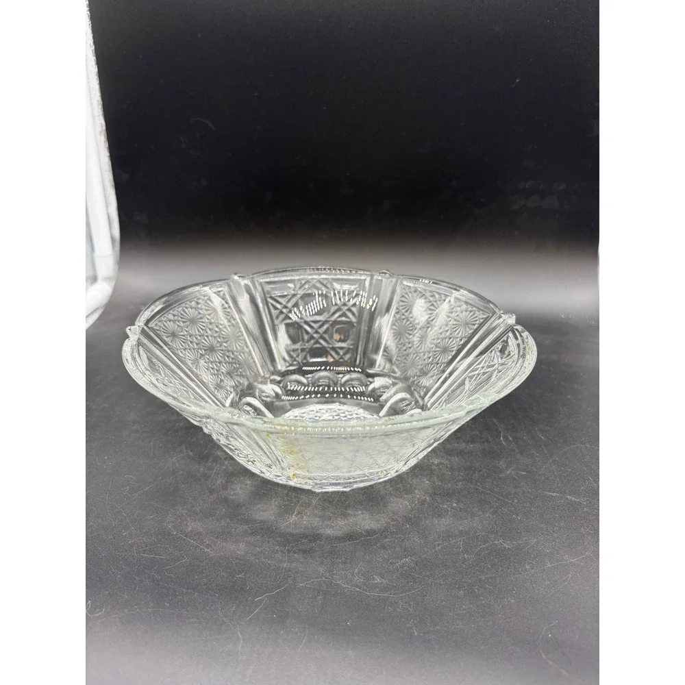Vintage Indonesia Pressed Glass Bowl With Daisy Cane Button Pattern - Picture 2 of 4